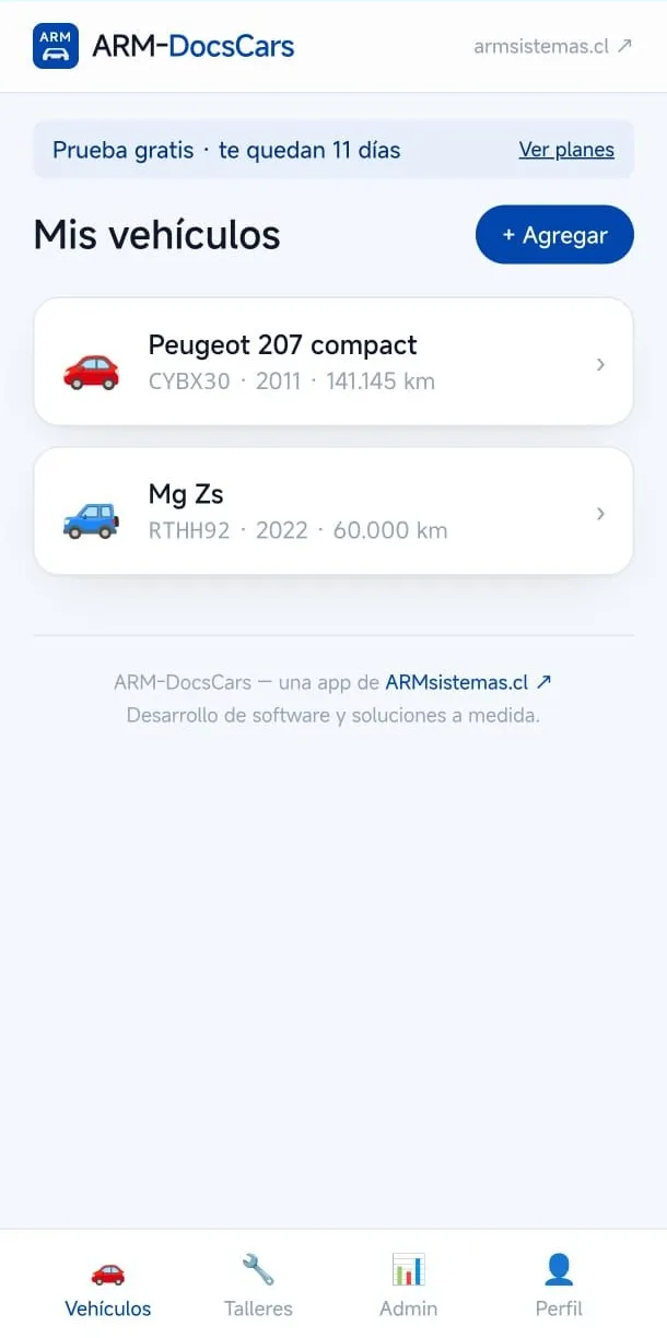 App Mi Vehículo mostrando la lista de vehículos del usuario